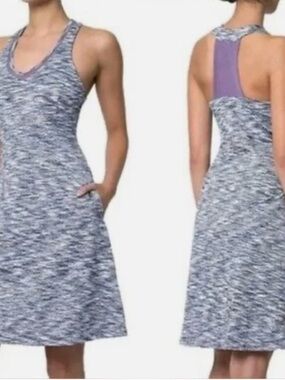 Mondetta Heathered Gray One-Shoulder Racerback Dress with Purple Back Panel